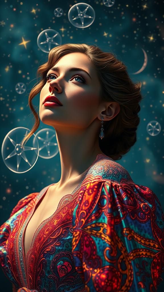Cosmic Gown: Stargazing in Art Nouveau Style