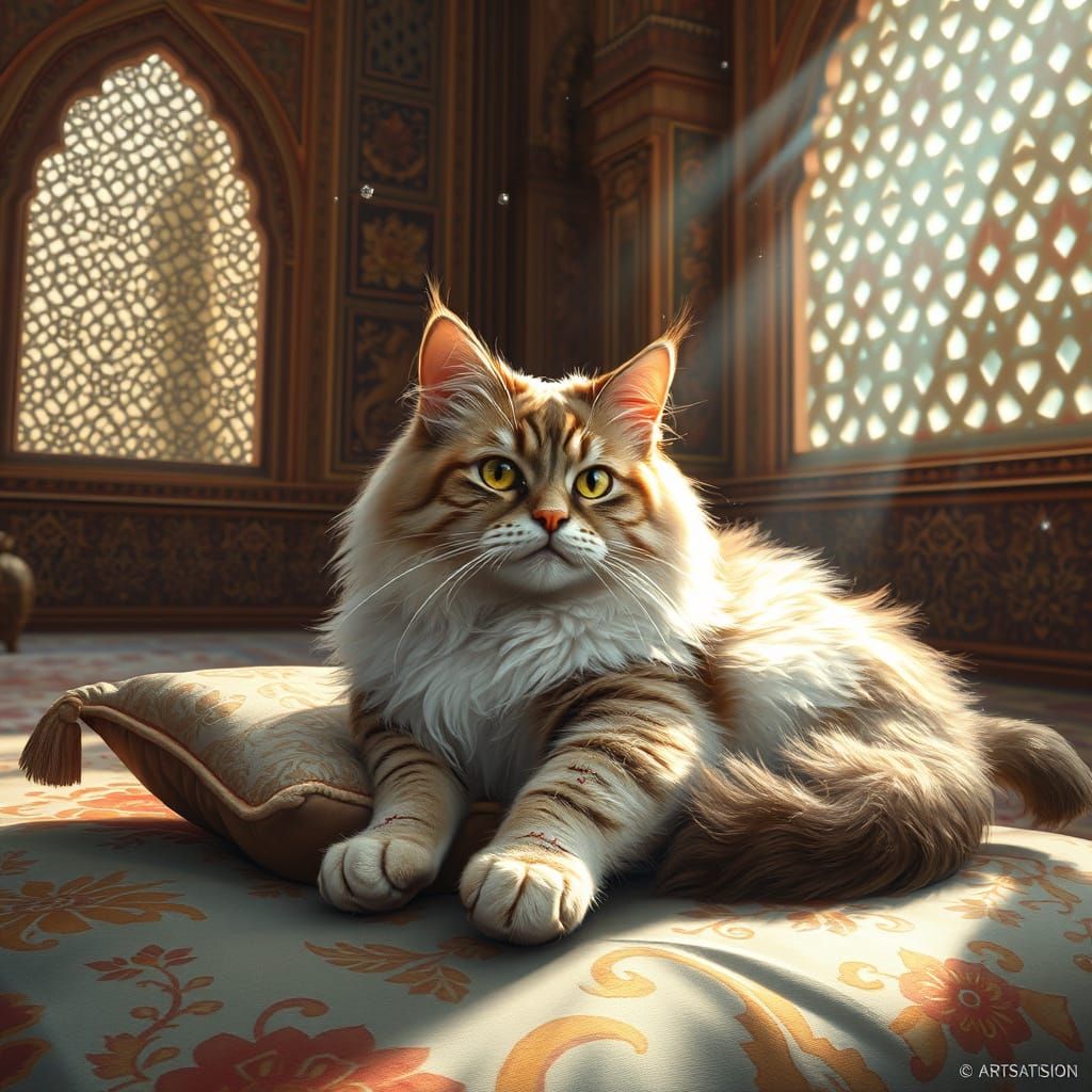Regal Constellation Cat in Opulent Mughal Palace