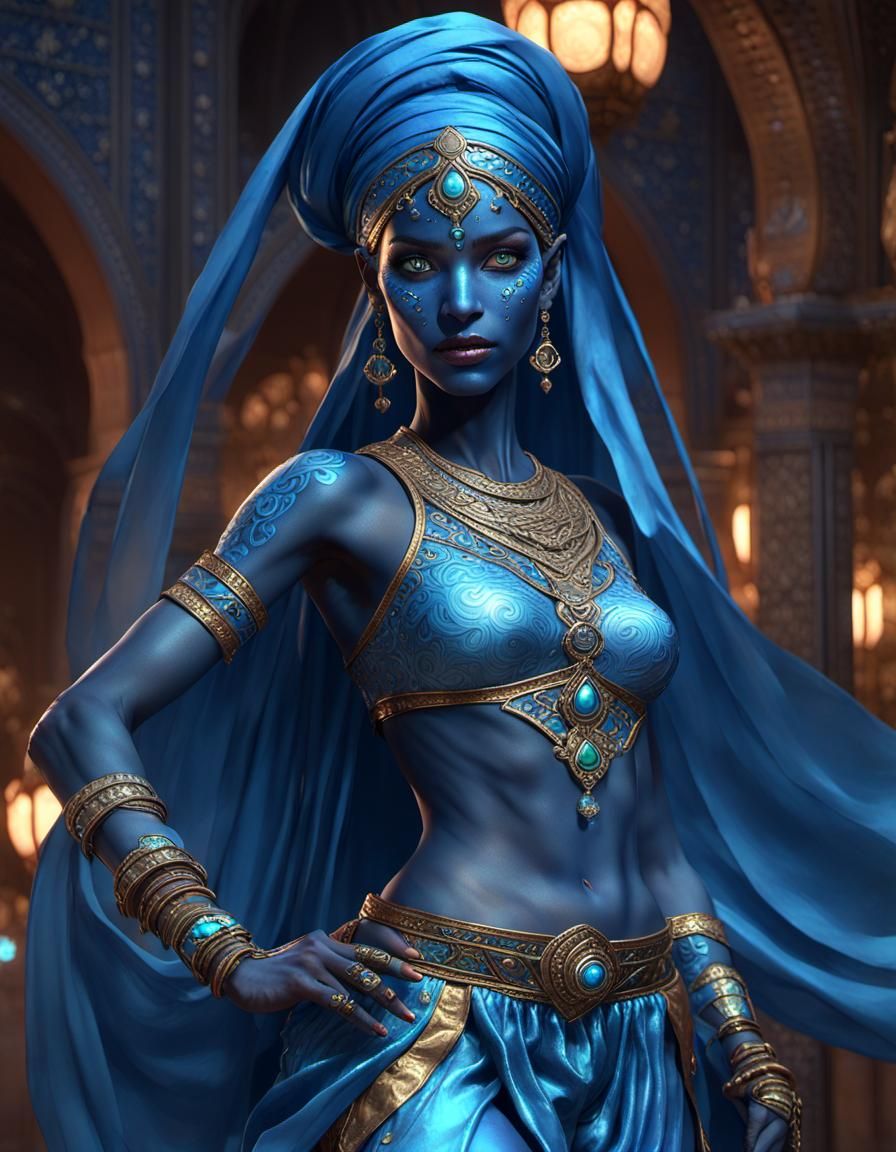 Blue-Skinned Jinn in Arabian Nights Style