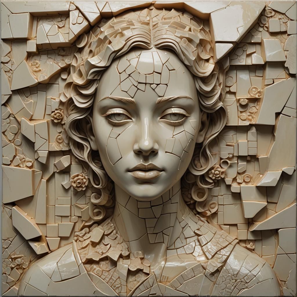 Cubist Resin Sculpture with Brocade Texture
