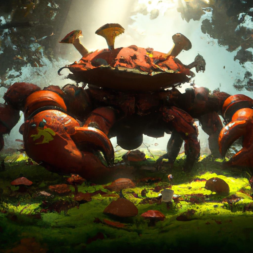 Hyperdetailed Ancient Crab Guardian of Mossy Forest
