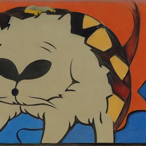 Hedgehog Assaulting Fox: Cubist Expressionist Art