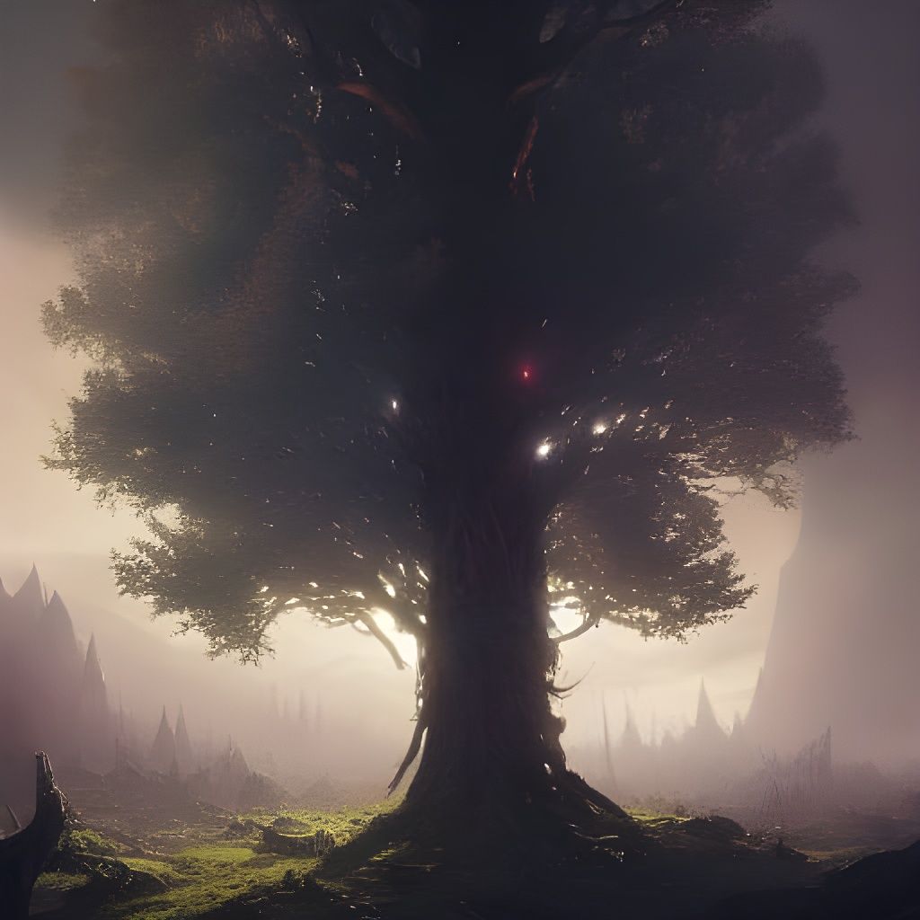 Tree Bathed in Light: Dark Fantasy Concept Art