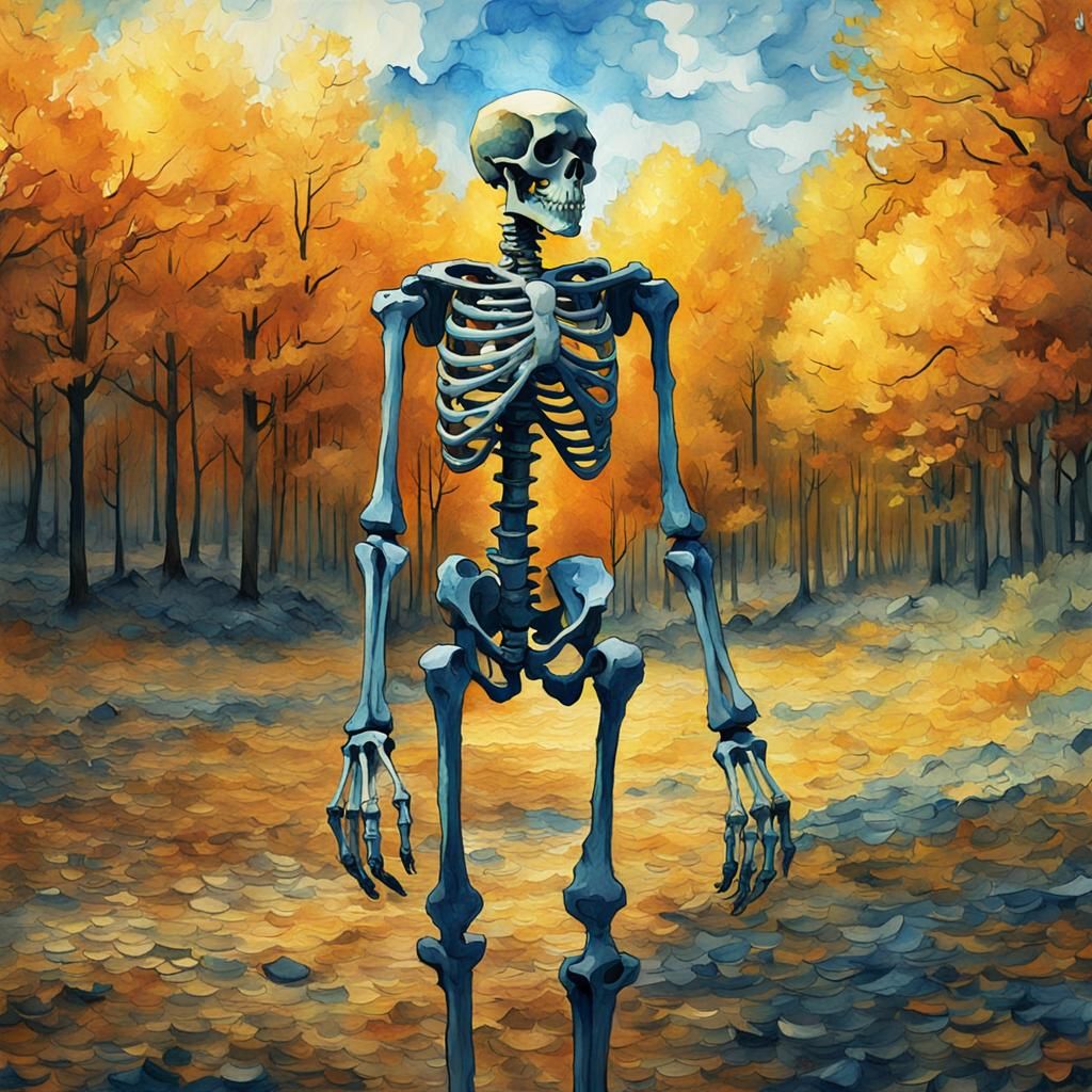 Skeleton in Van Gogh Watercolor Style, Farmington Hills