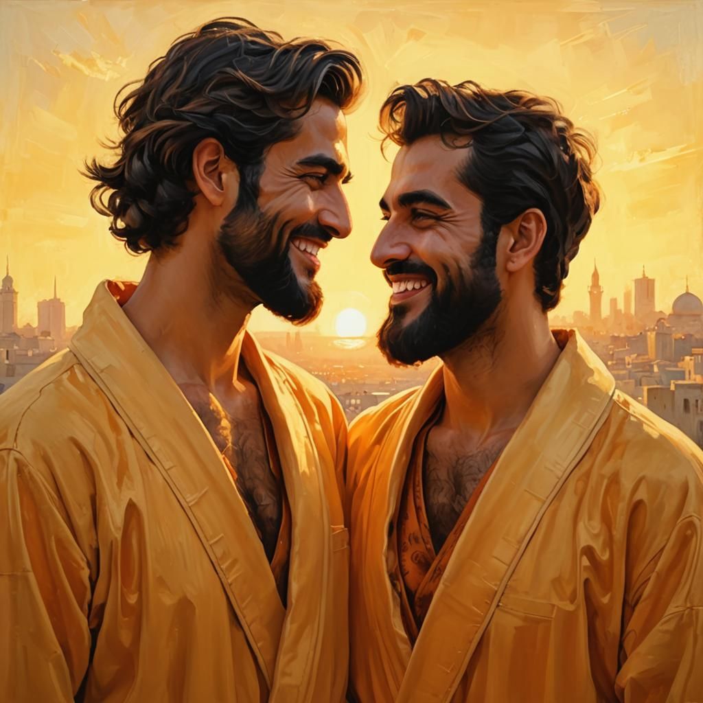 Golden Robes: Impressionist Painting of Two Men
