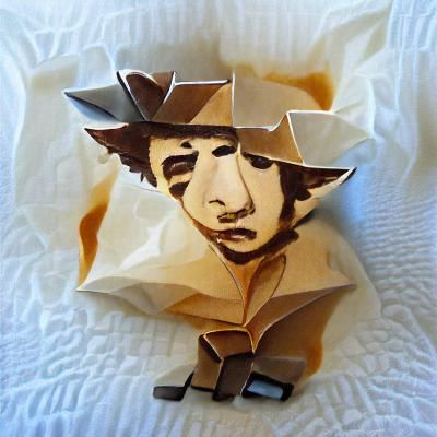 Origami Swan Constructed of Coffee-Stained Paper