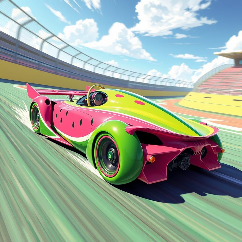 Watermelon Race Car in Futuristic Style