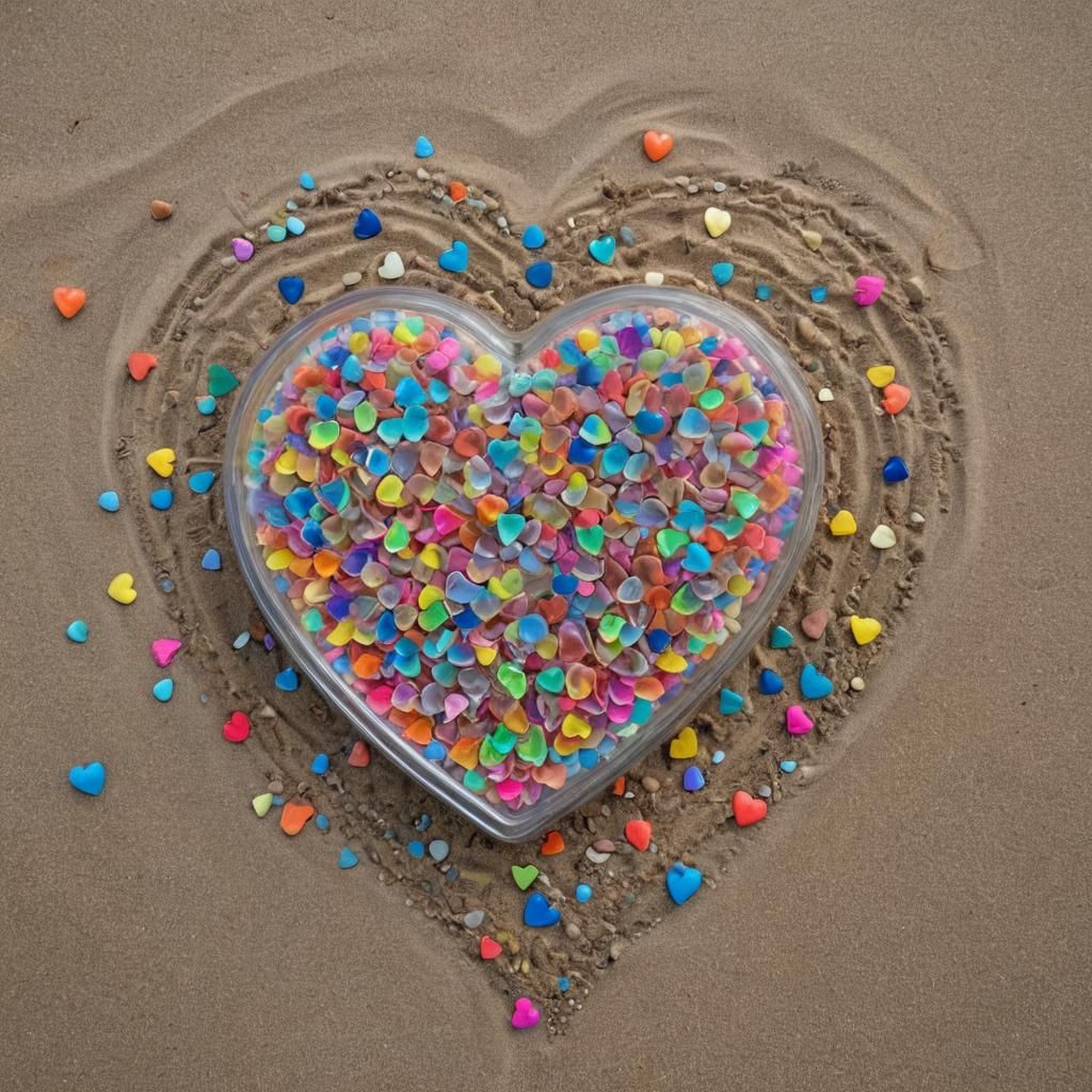 Heart-Shaped Container on Neon Beach