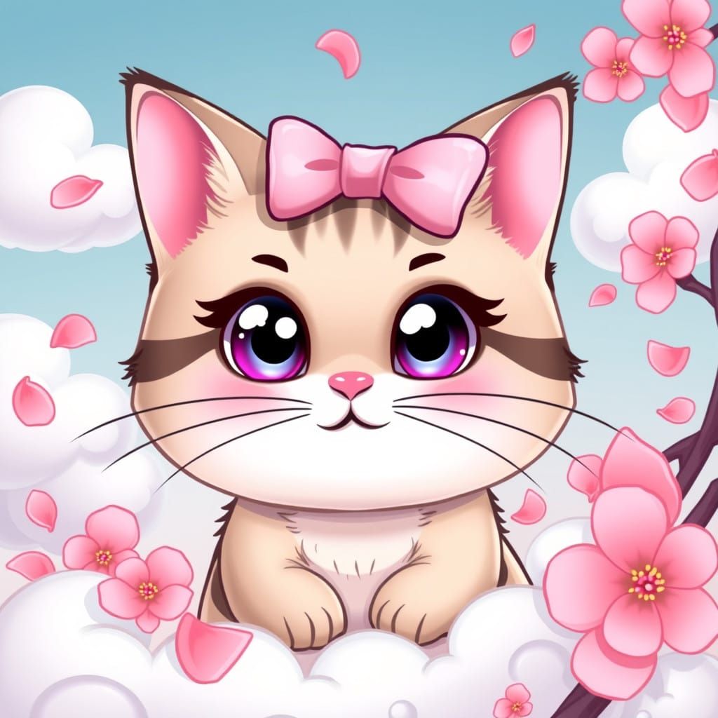 Kawaii Cat in Whimsical Sakura Wonderland
