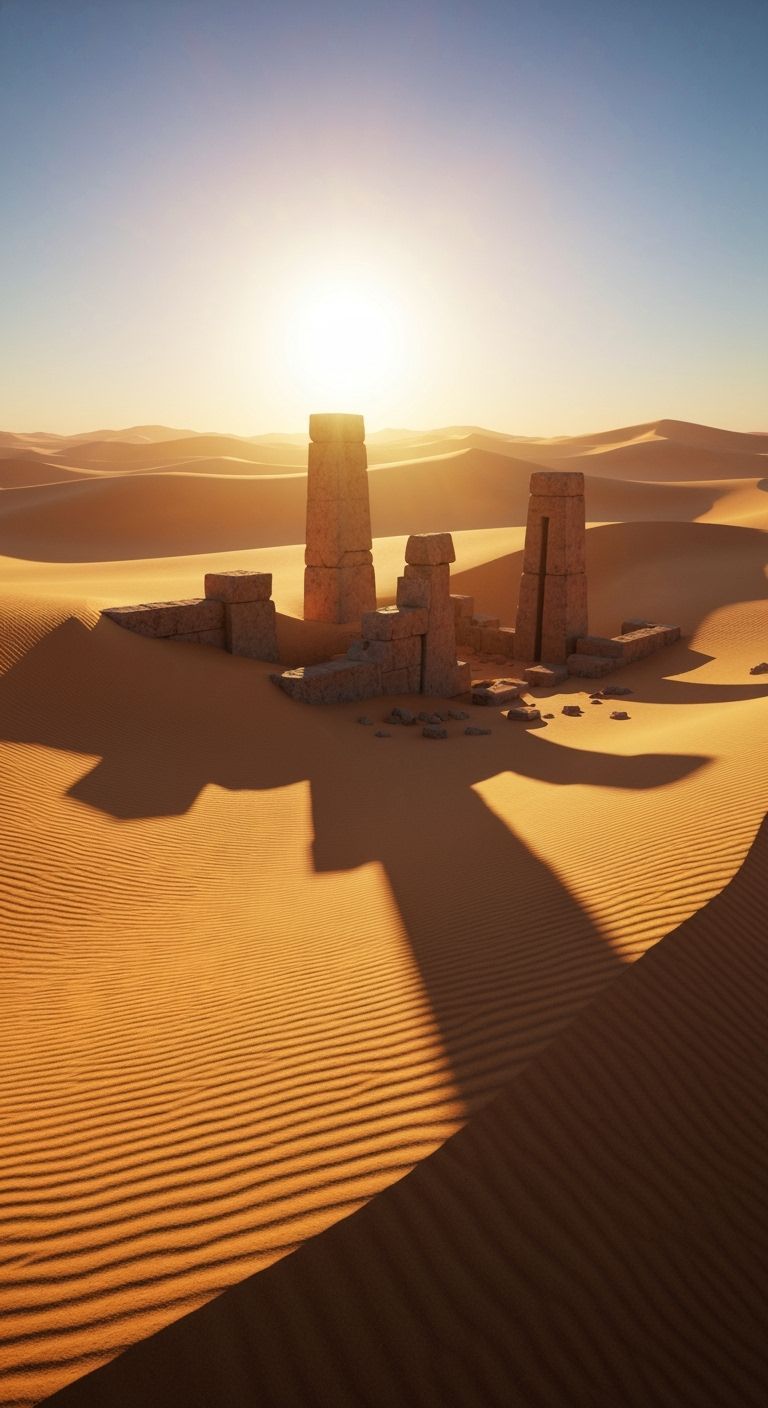 Ancient Desert Ruins Emerge from Sand Dunes in Surreal Photo...
