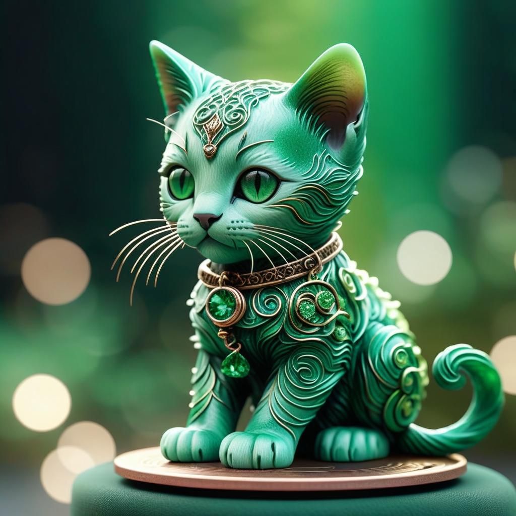 Surreal Emerald Kitten in Whirling Bokeh