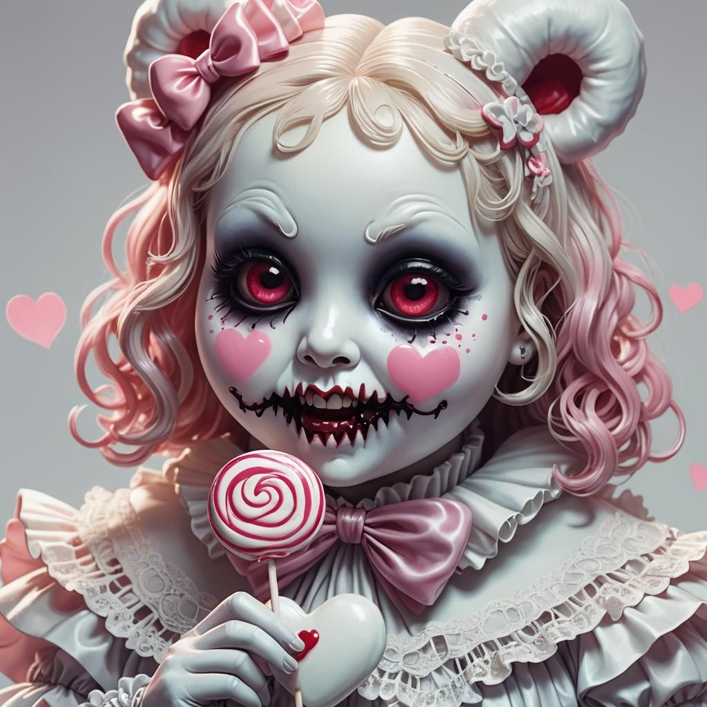 Chubby Kawaii Ghostface with Lollipop, Pop Art Style