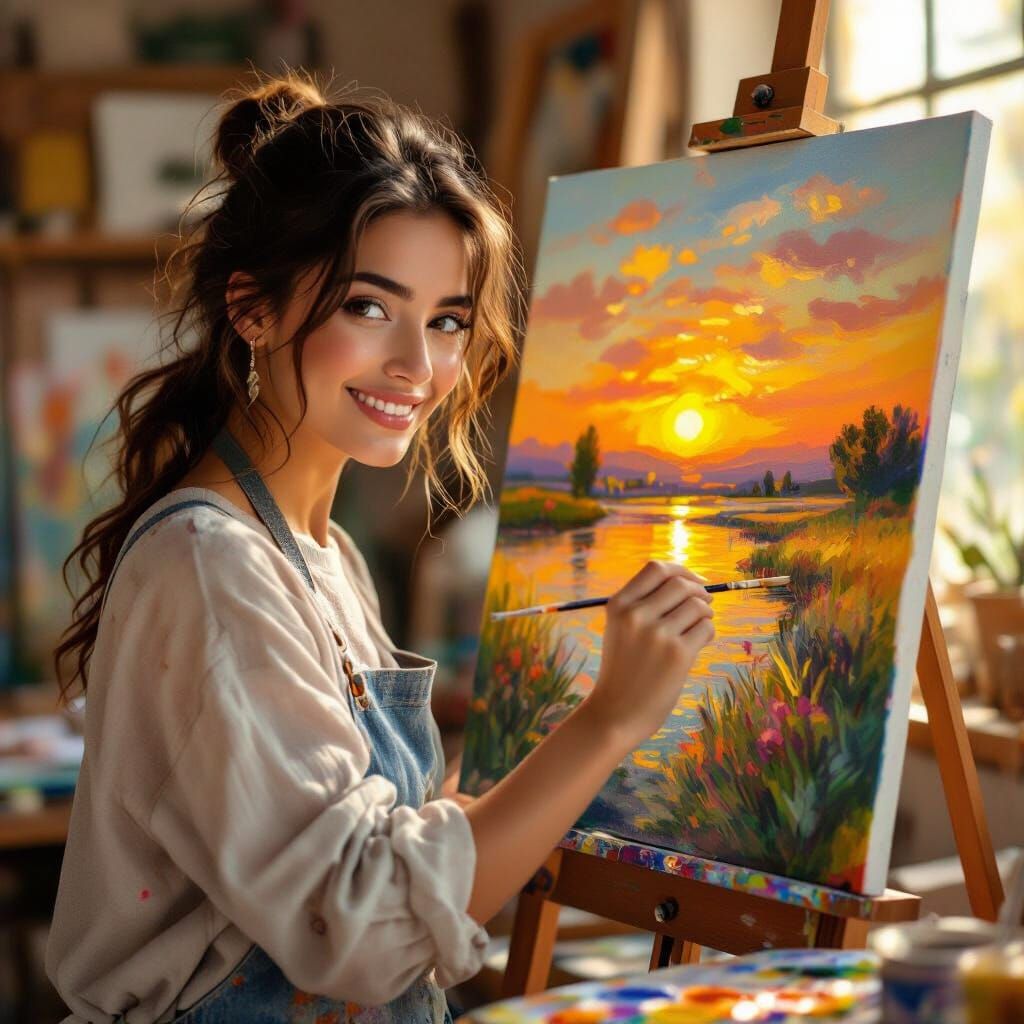 Iman Mazen Painting a Vibrant Landscape in Impressionist Sty...