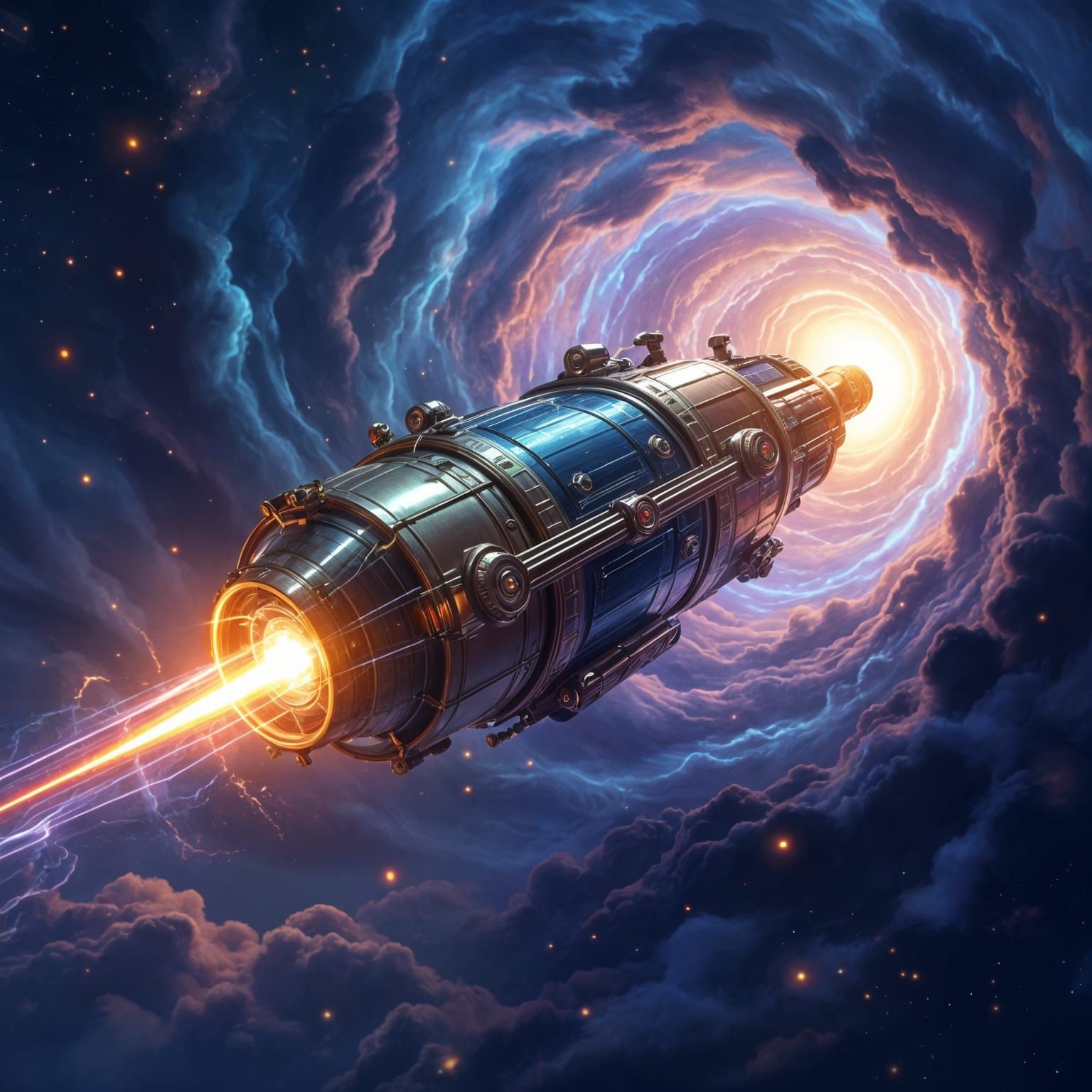 Futuristic Time Machine Traveling Through Eras