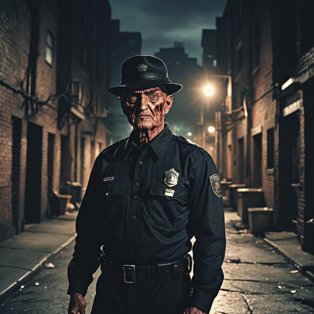 Freddy Krueger as Police Officer in Film Noir Style