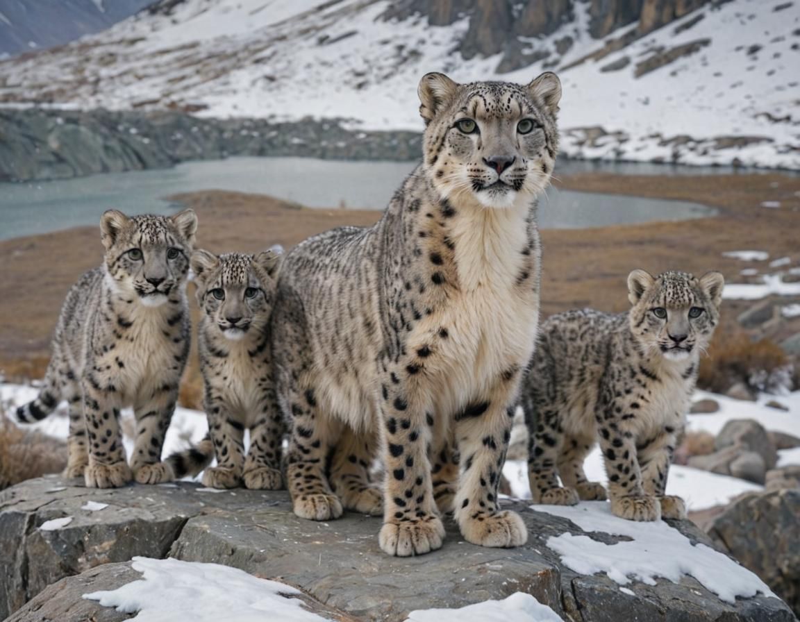This 1990s national geographic cover image captures a snow-leopard and her new born cubs