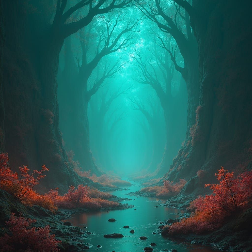 Mystical Teal Realm: Fantasy Album Cover Art