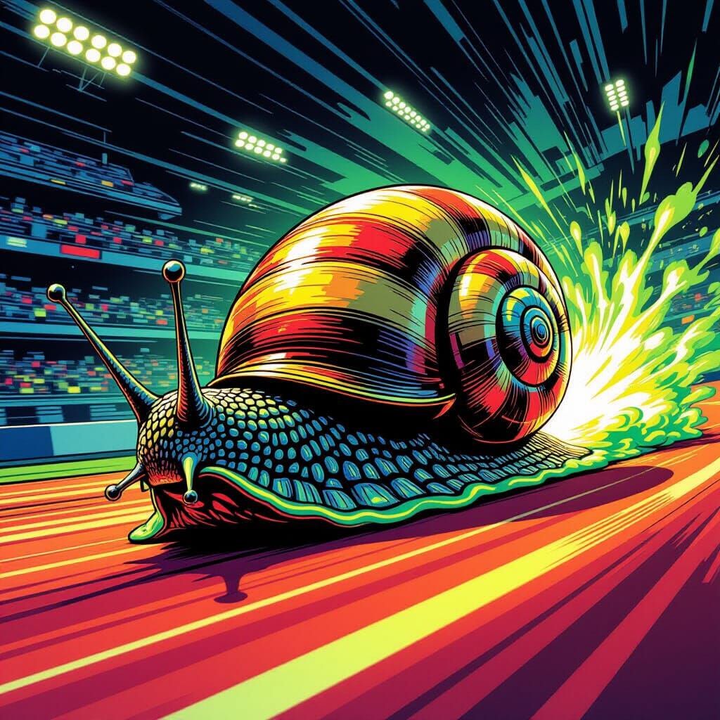 Turbo Snail Races with Speed Lighting in Comic Style