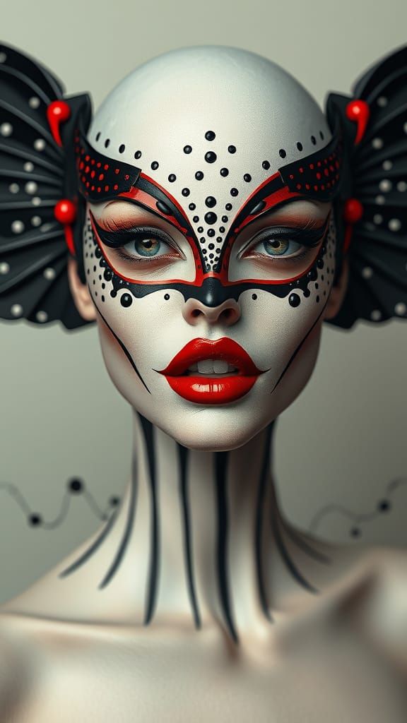Seductive Futuristic Goddess with Avant-Garde Art Mask