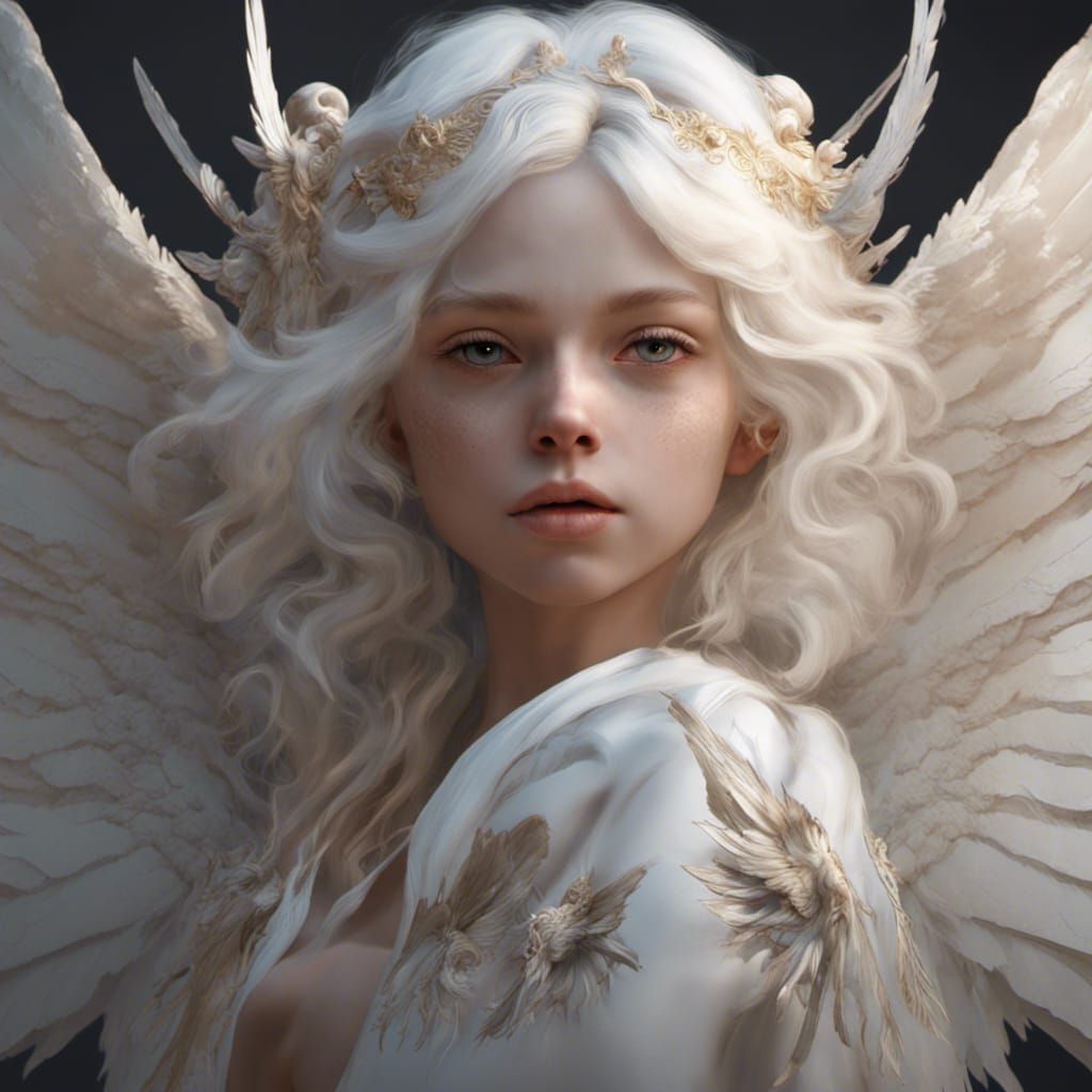 Albino Cherub Angel in Dark Fantasy Style