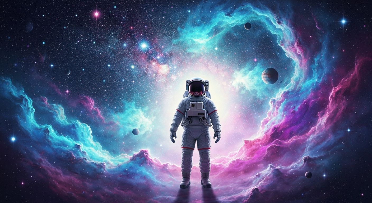 Astronaut Explores Surreal Cosmic Nebula