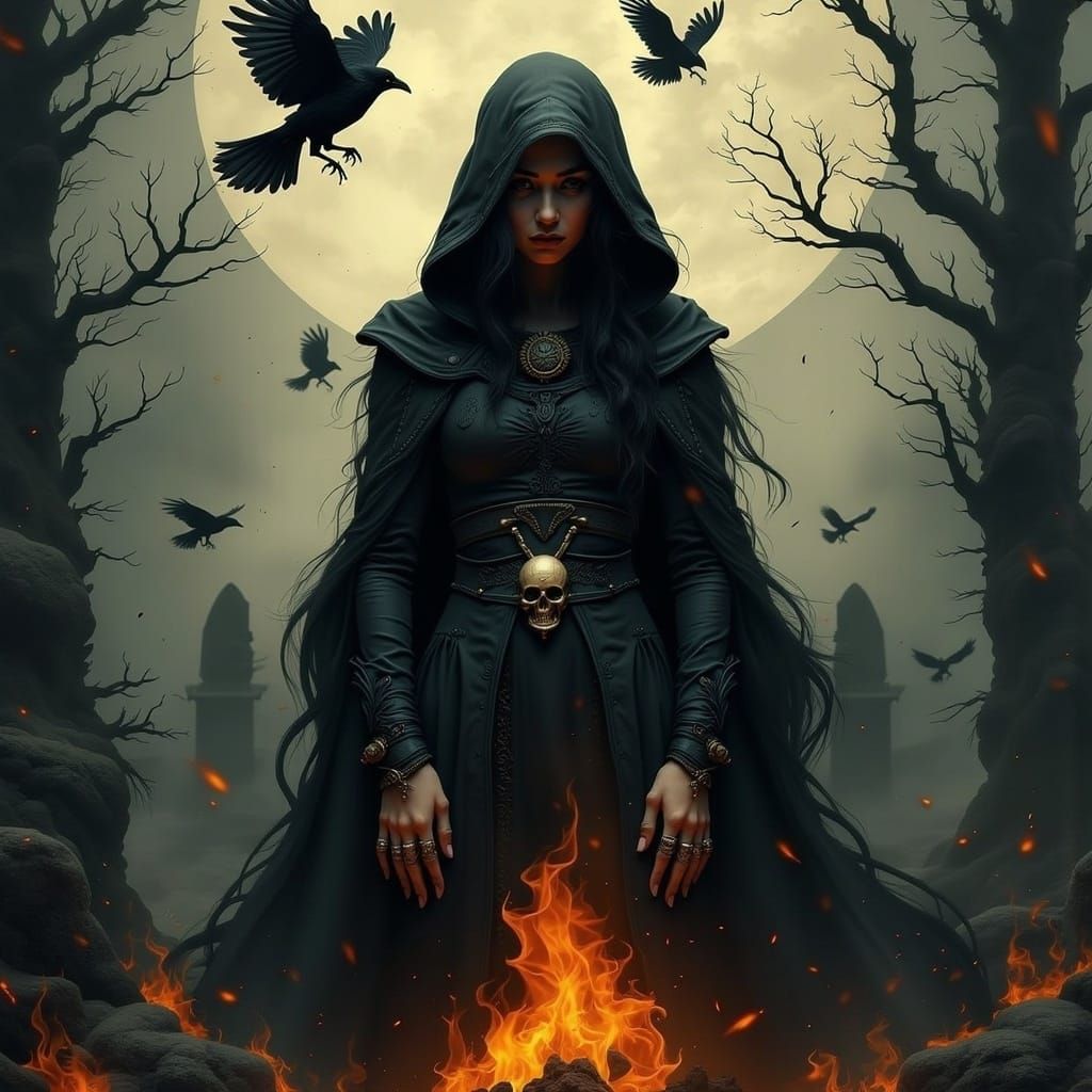 Mysterious Woman in Moonlit Forest