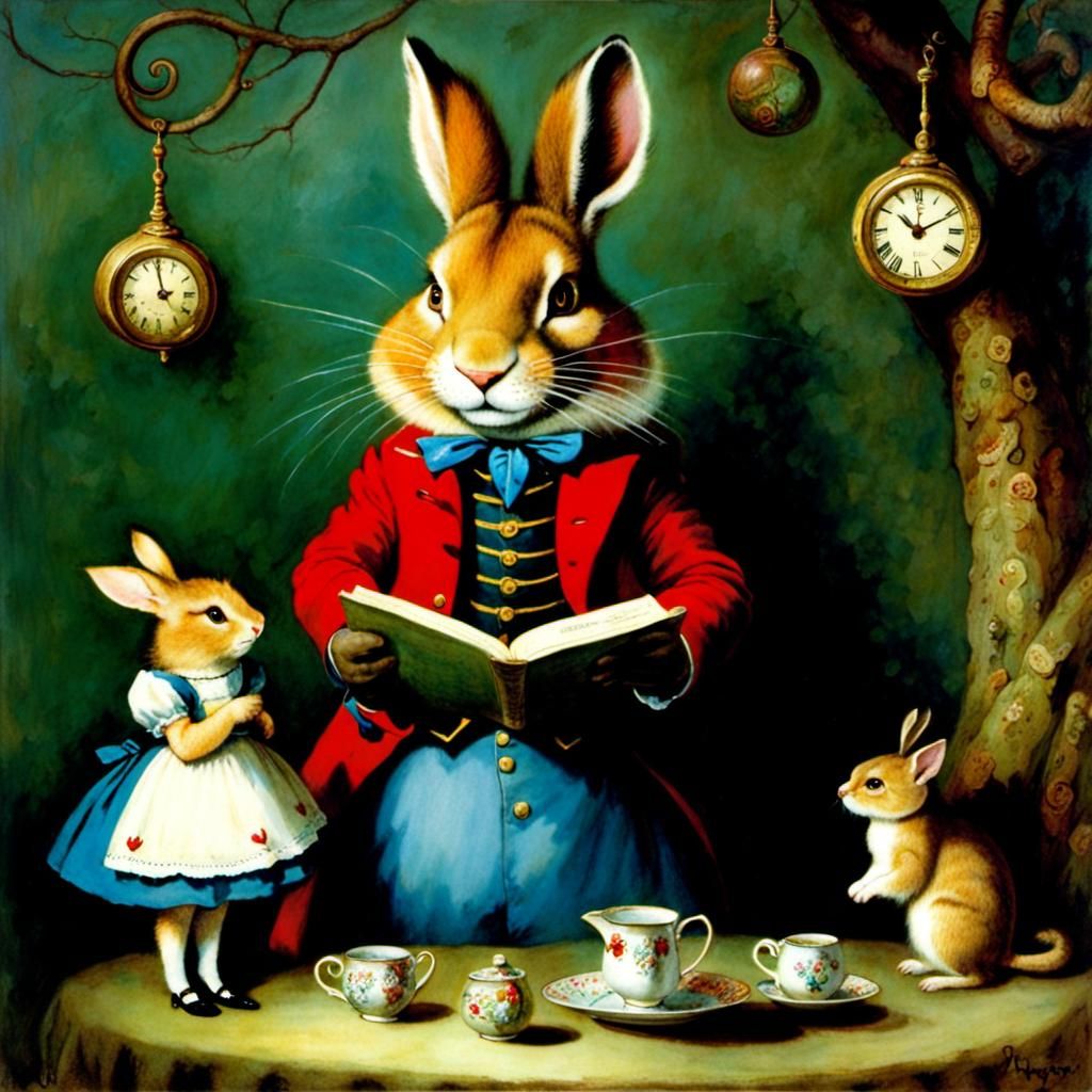 Storybook Scene: Rabbit Reading to Babies