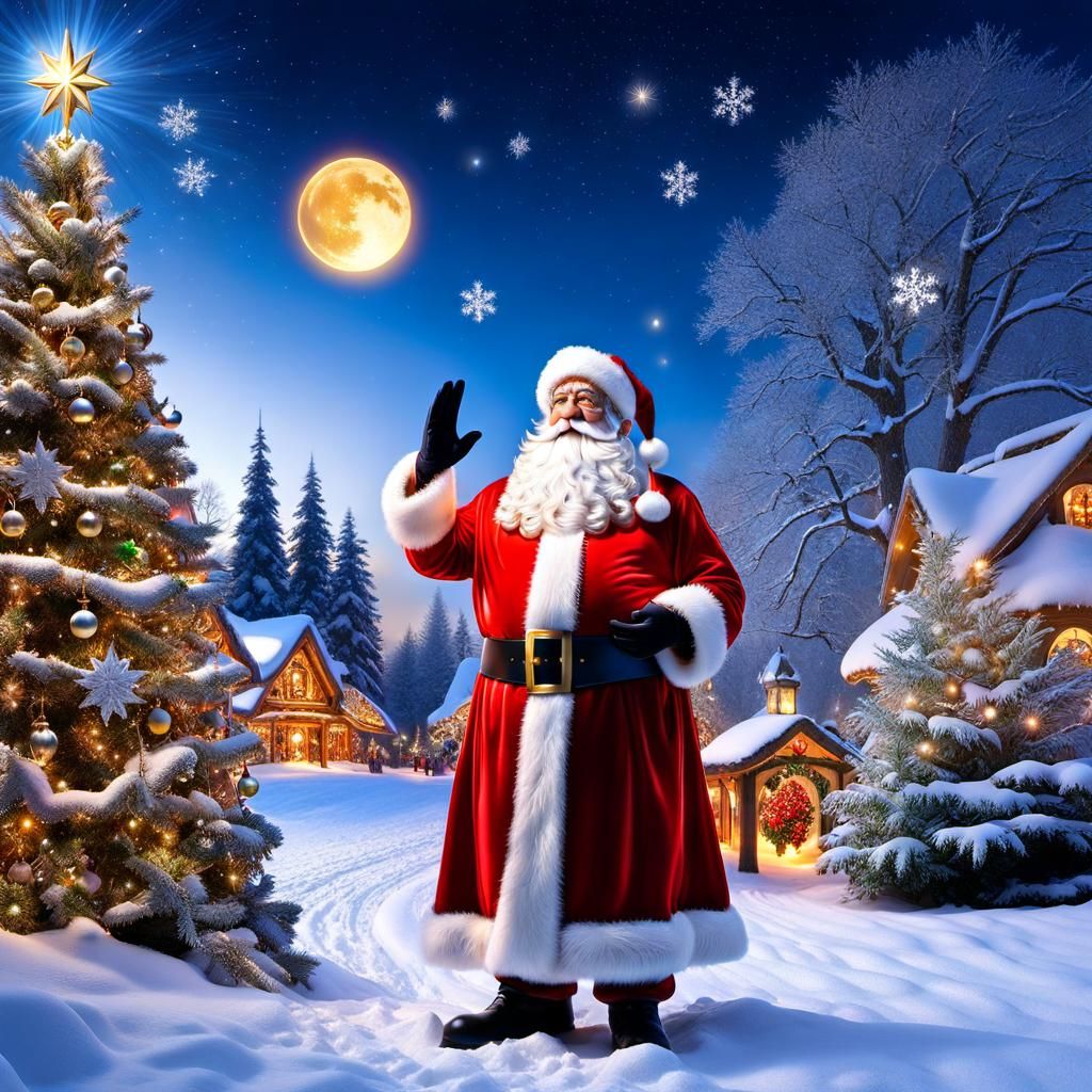 Santa in Winter Snow Land with Fairies