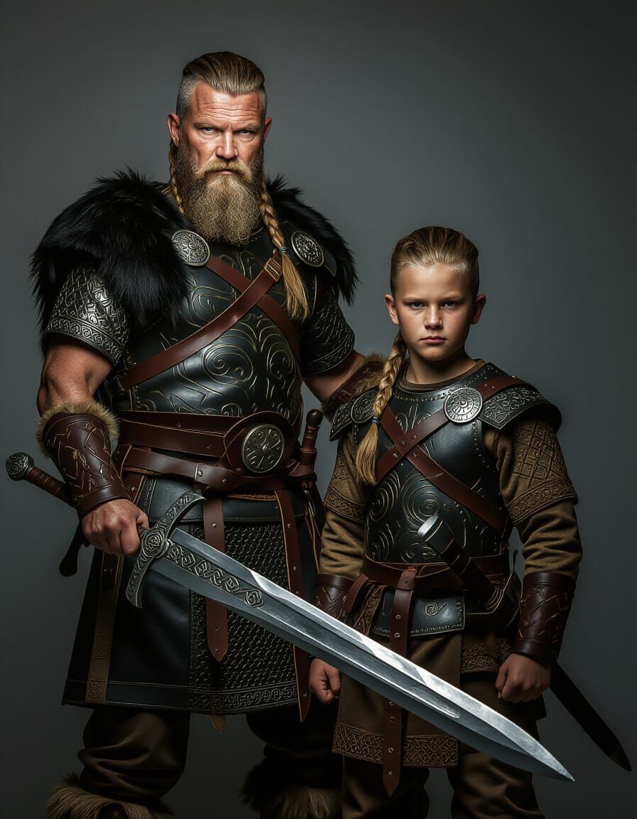 Viking Father and Son Warrior Portrait
