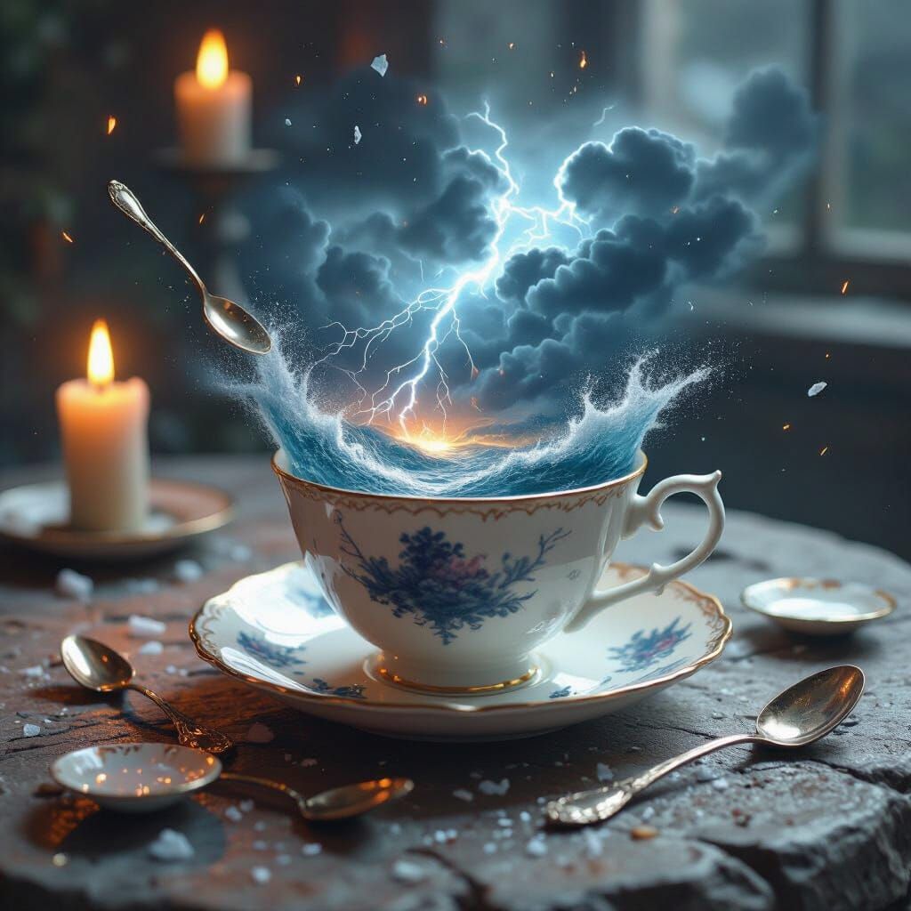 Magical Storm in Teacup: Mystical Glowing Waves