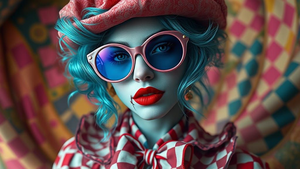 Mad Hatter Woman in Gingham-Inspired, Whimsical Horror Art