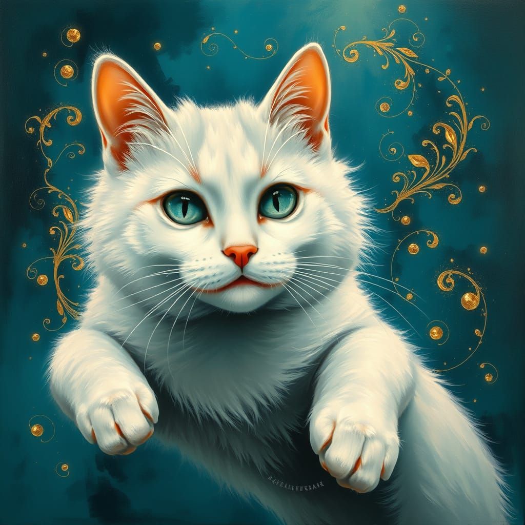 Joyful White Cat in Ethereal Reverie