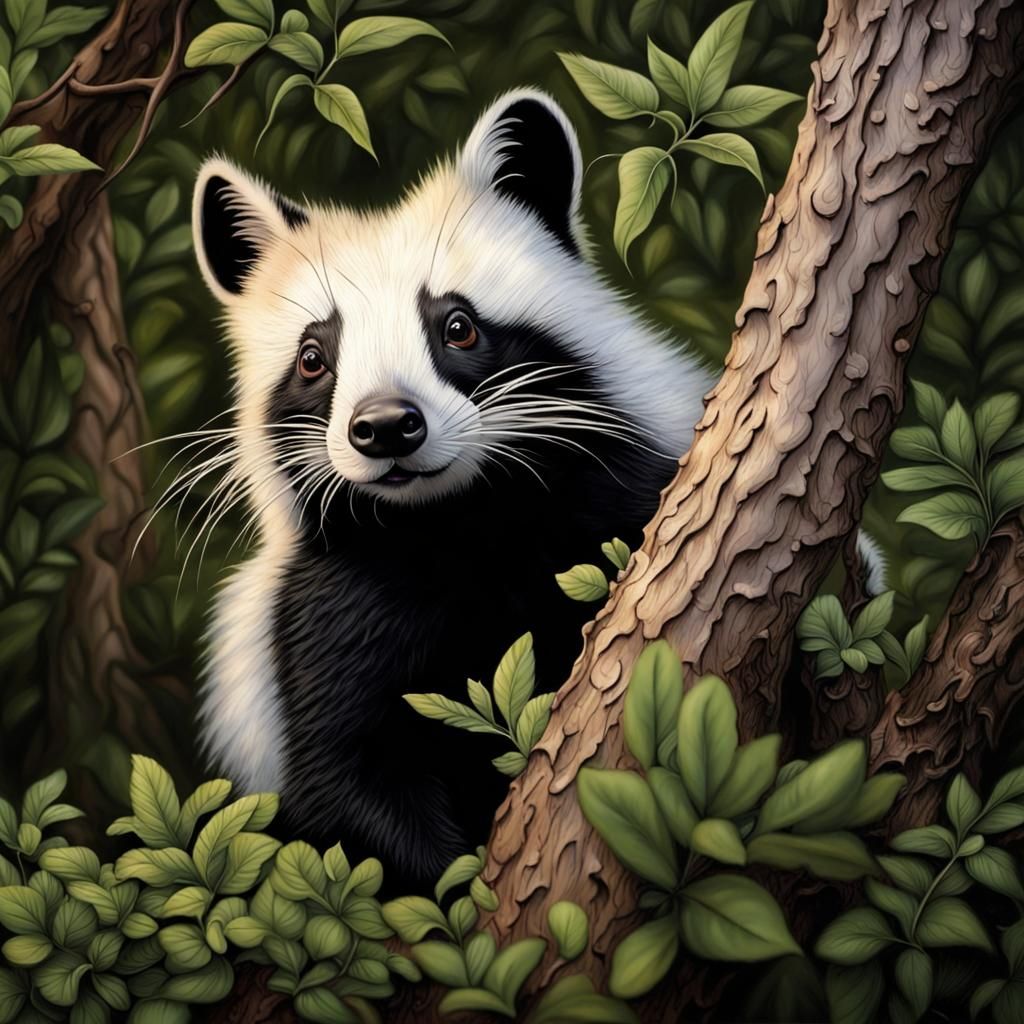 Skunk Hidden in Bush: Airbrush Art