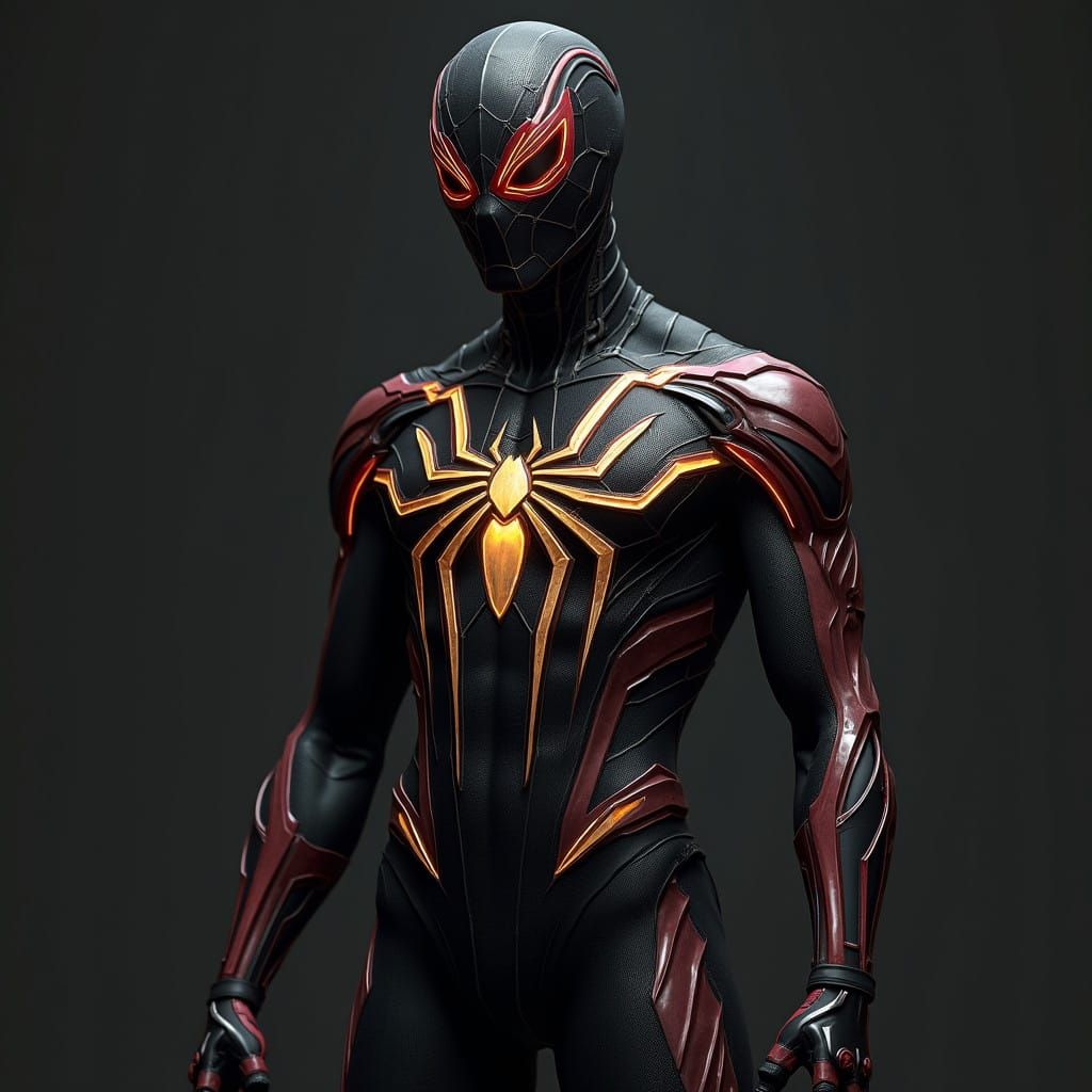Dark Noir Spider-Person with Metallic Accents in Anime Style