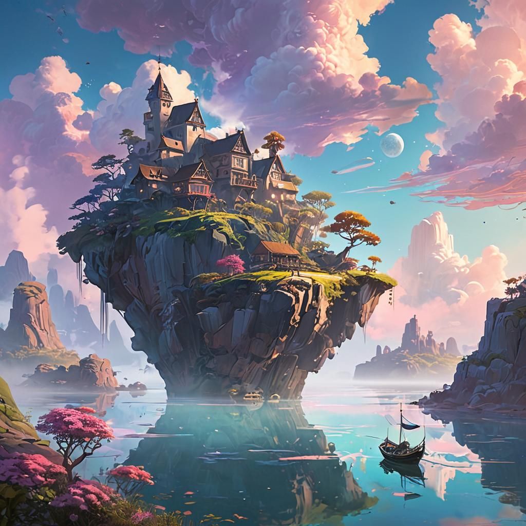 Surreal Dreamscape with Floating Islands, Digital Art