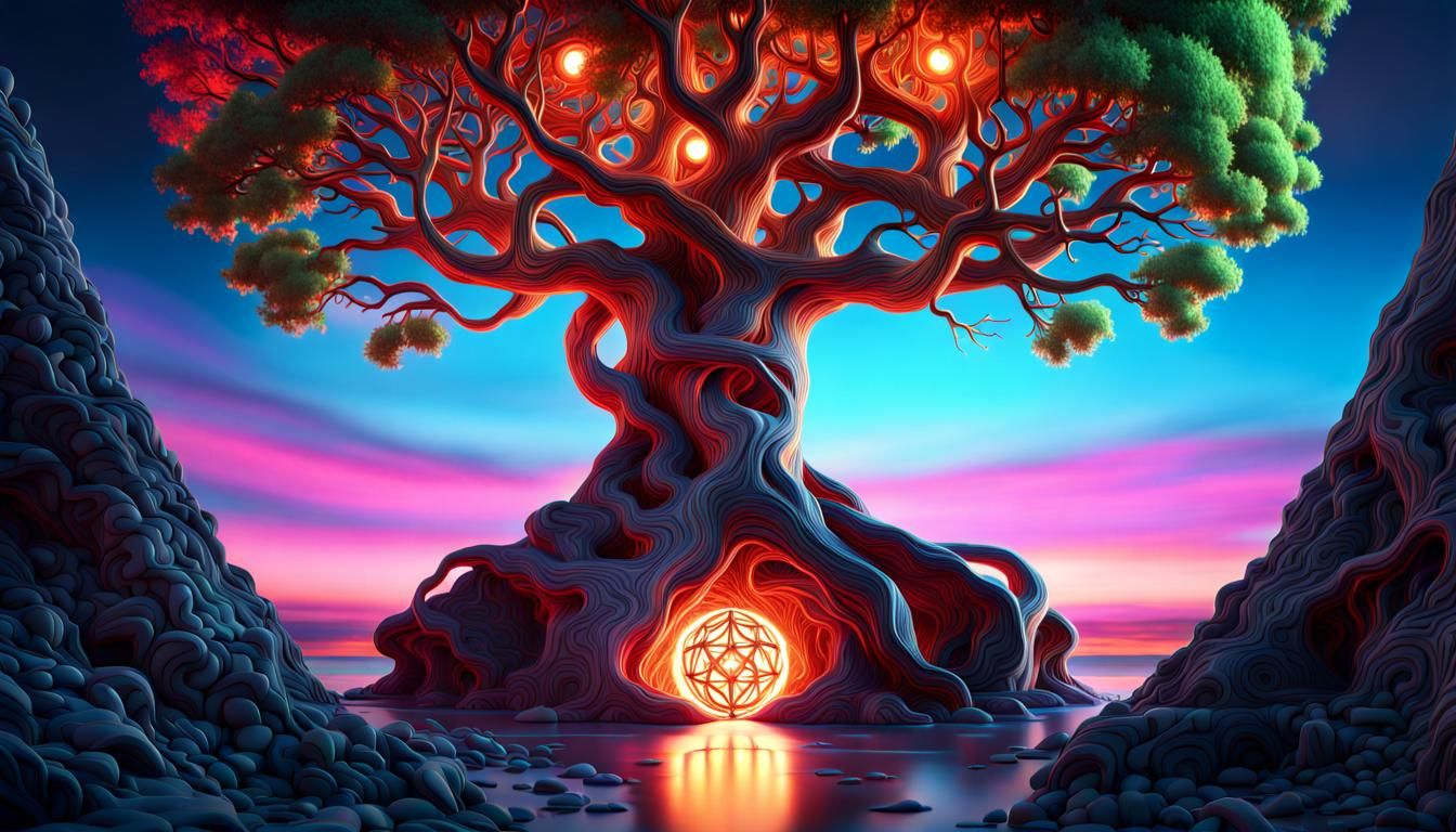 Vibrant Yggdrasil with Dramatic Lighting