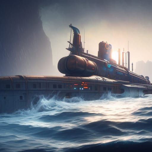 Dieselpunk Submarine Concept Art in 8K