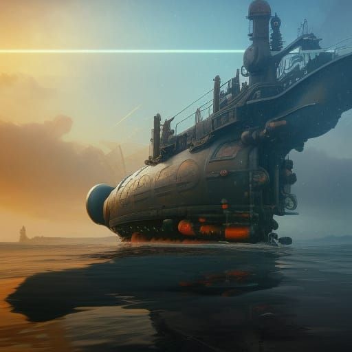 Dieselpunk Submarine Concept Art in 8K Resolution