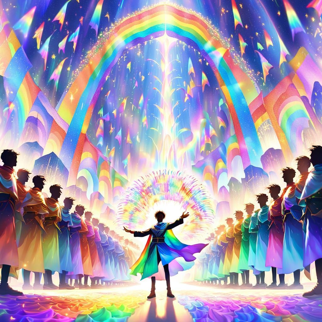 Magical Realm: Young Man Casting a Rainbow Spell
