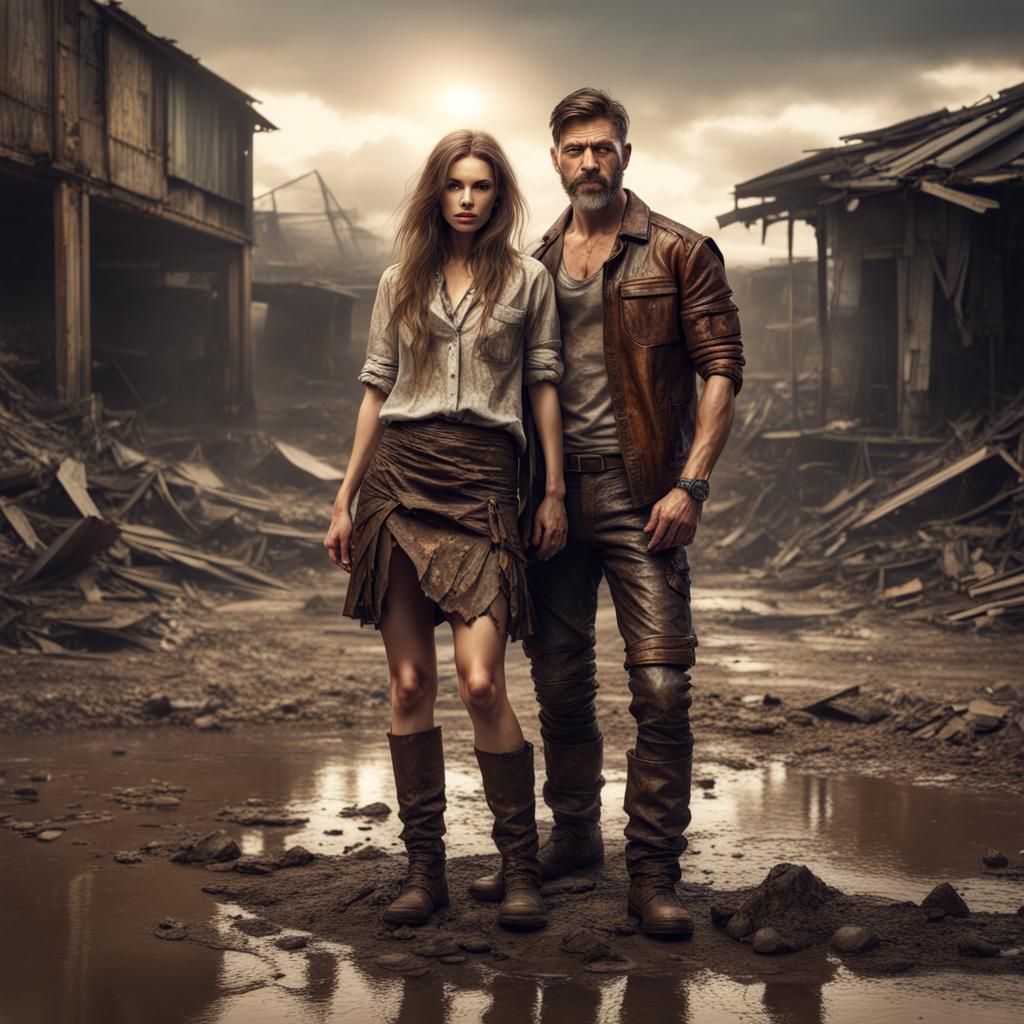 Post-Apocalyptic Couple in Detailed Digital Matte Painting