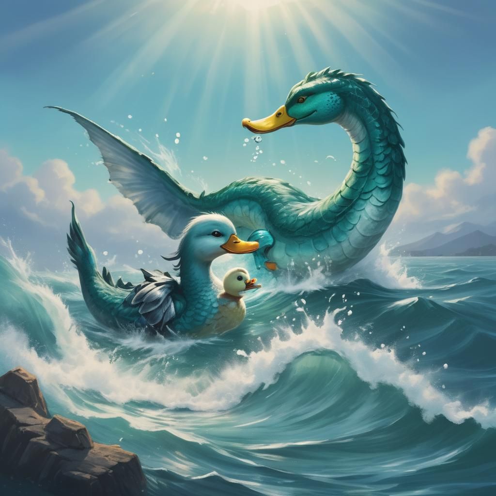 Sea Serpent and Duck Playtime