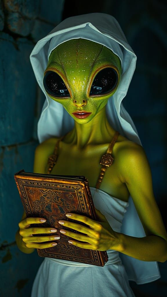 Praying Mantis Alien Woman in Fog