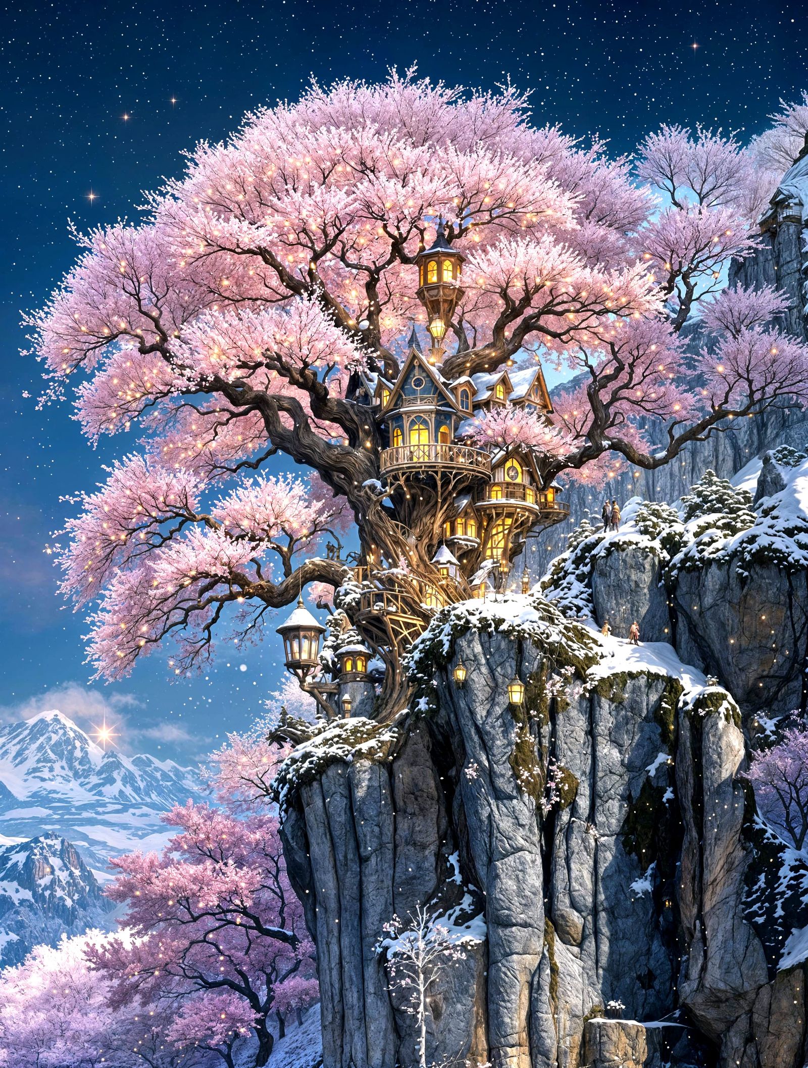 Ornate Treehouse in Giant Cherry Blossom Tree