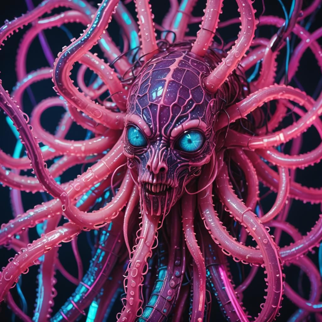 Neon Tentacle Mass in Synthwave Retro Style