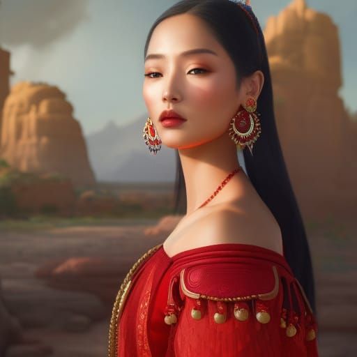 Hyperdetailed Hopi Girl Portrait with Ocean Mesa