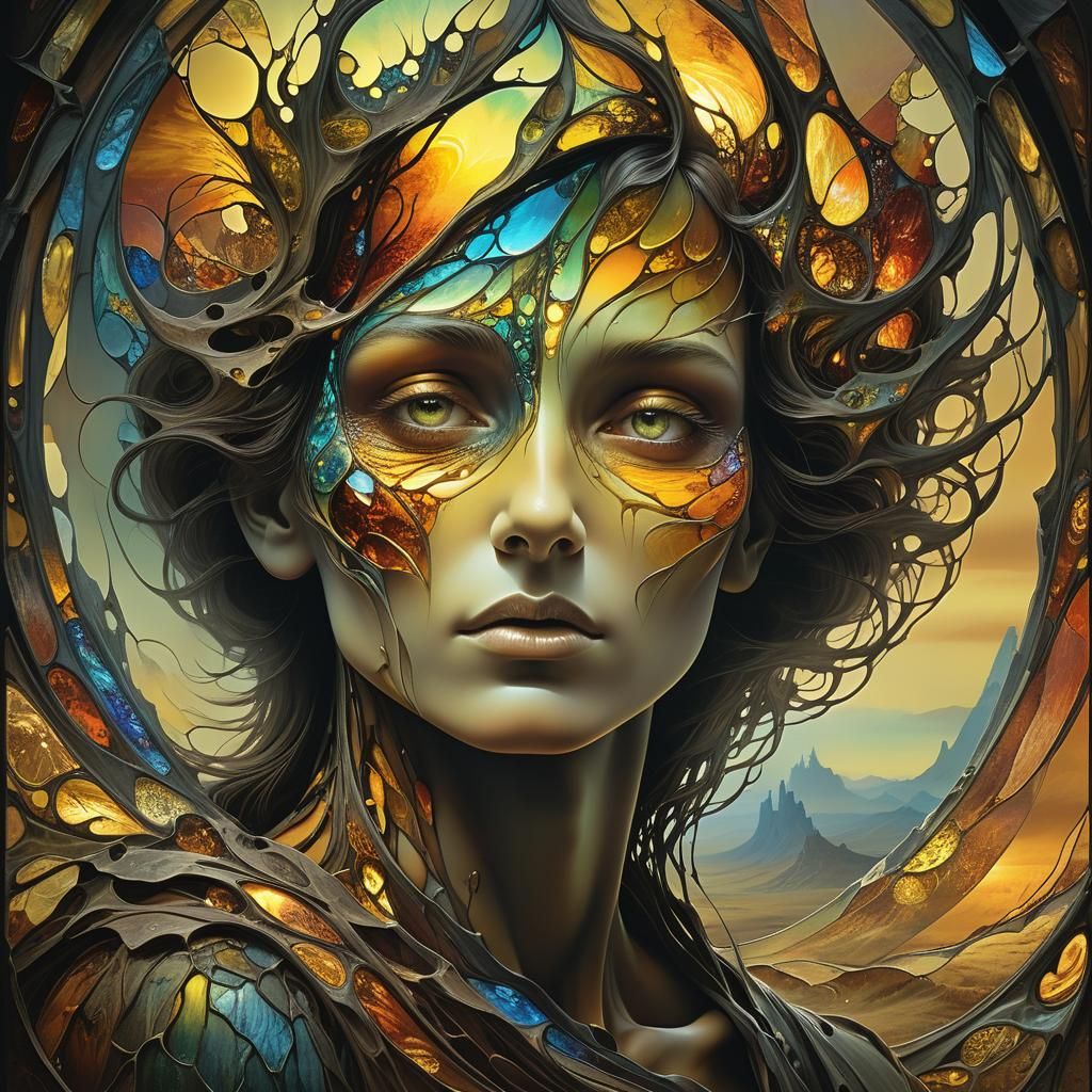 Surreal Stained Glass Art in Fantasy Style