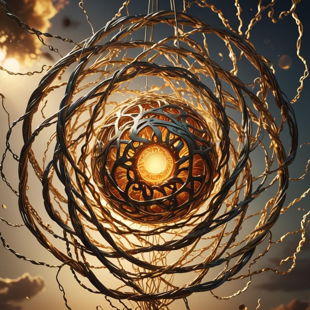 Glowing String Sun in Hyperrealistic Digital Art