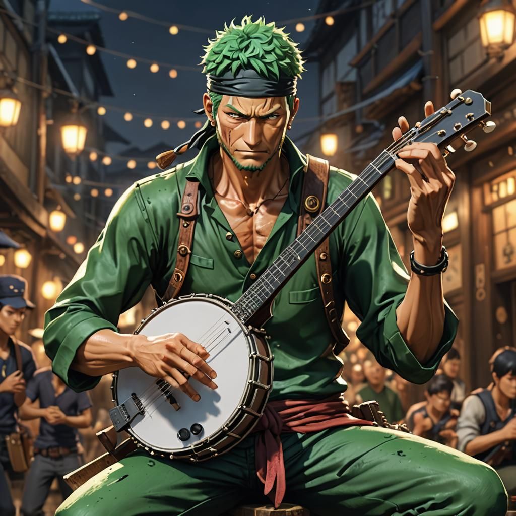 Zoro Plays Banjo: 3D Anime Art