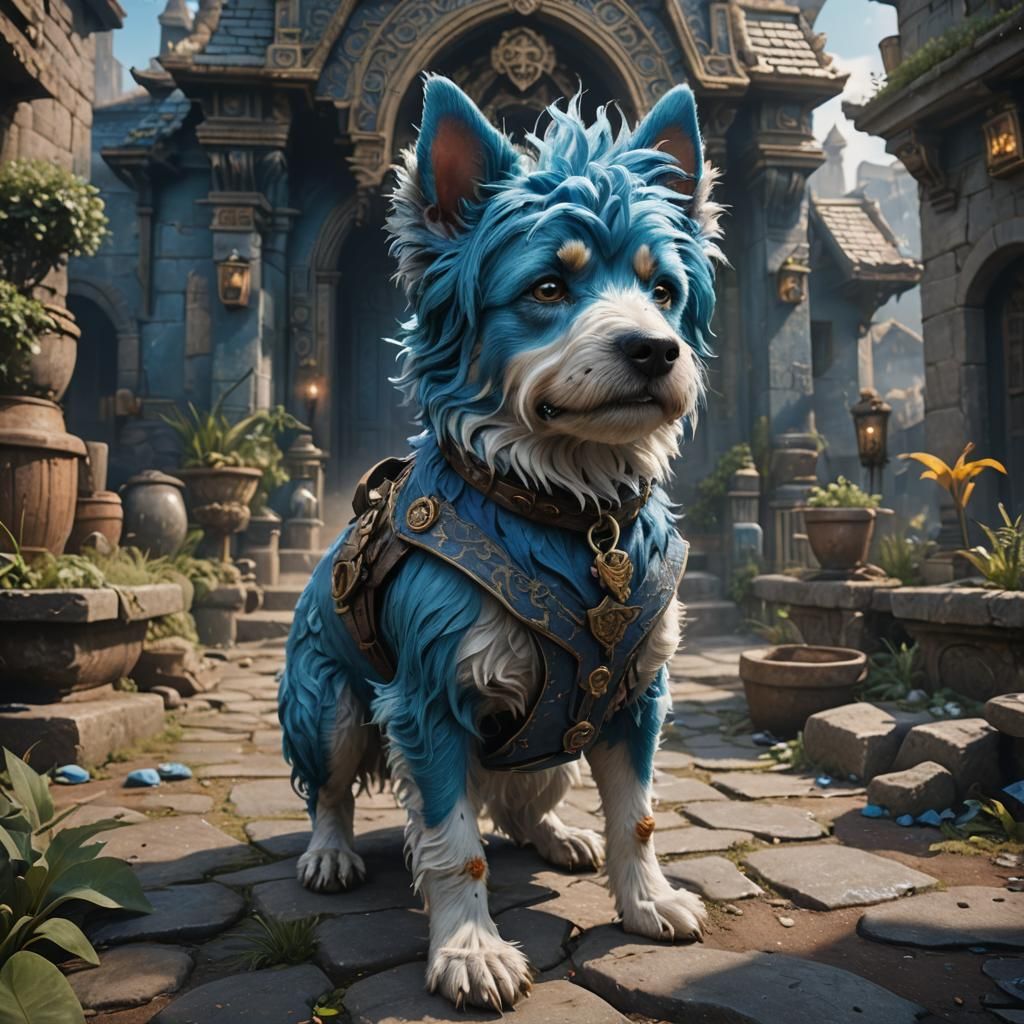 Blue-Haired Dog in Toto: Detailed Matte Painting
