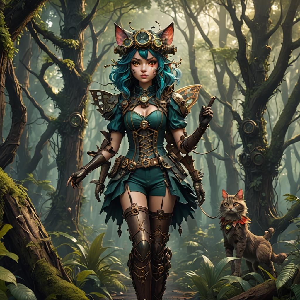 Steampunk Fairy Cat Girl in Detailed Matte Painting